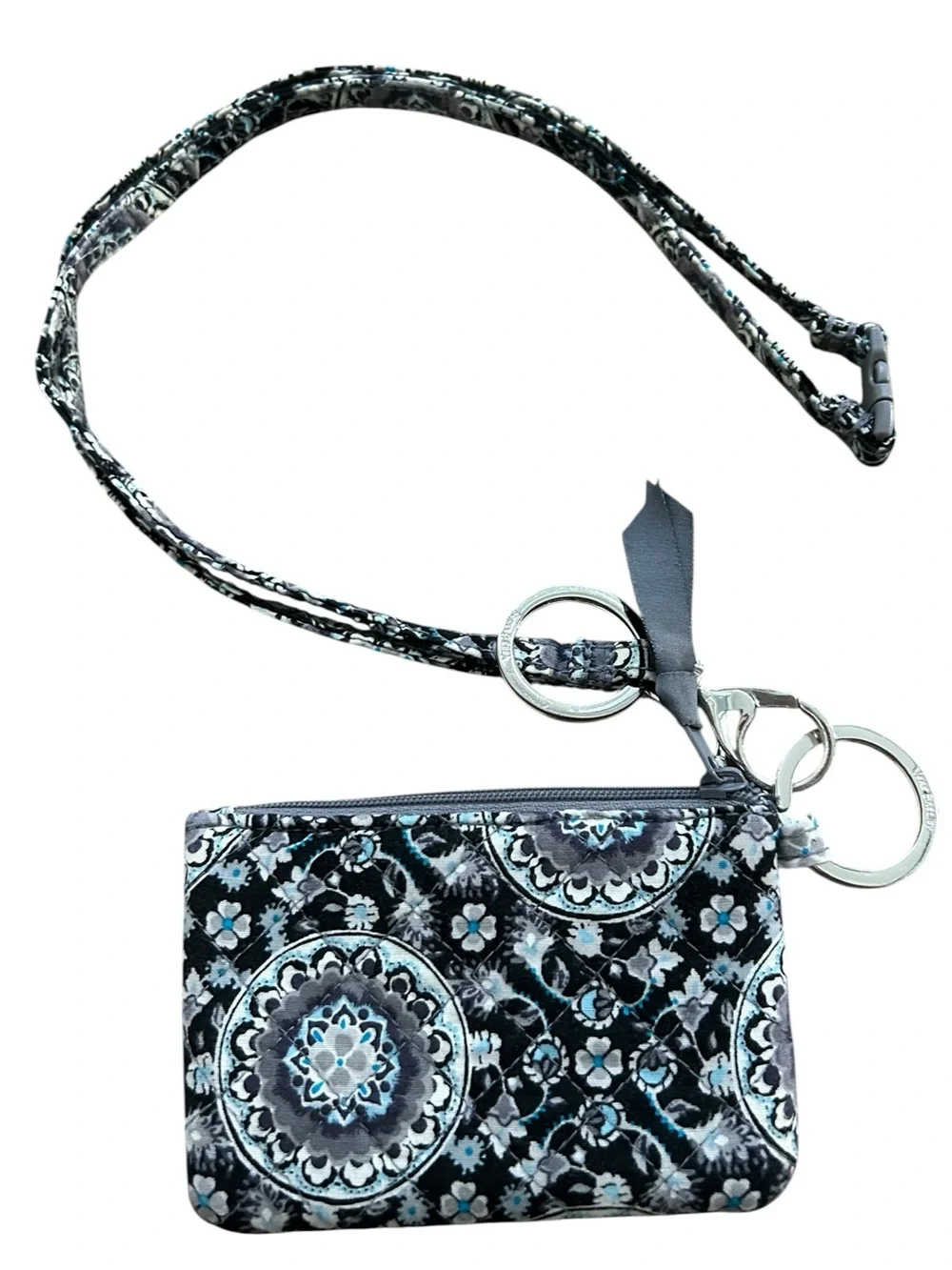 Vera Bradley Black & Blue Floral Quilted ID Holder/ Matching Lanyard/ Keyring